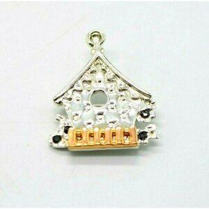 Danecraft Black Rhinestone Dual Tone Birdhouse Pin Brooch Vintage